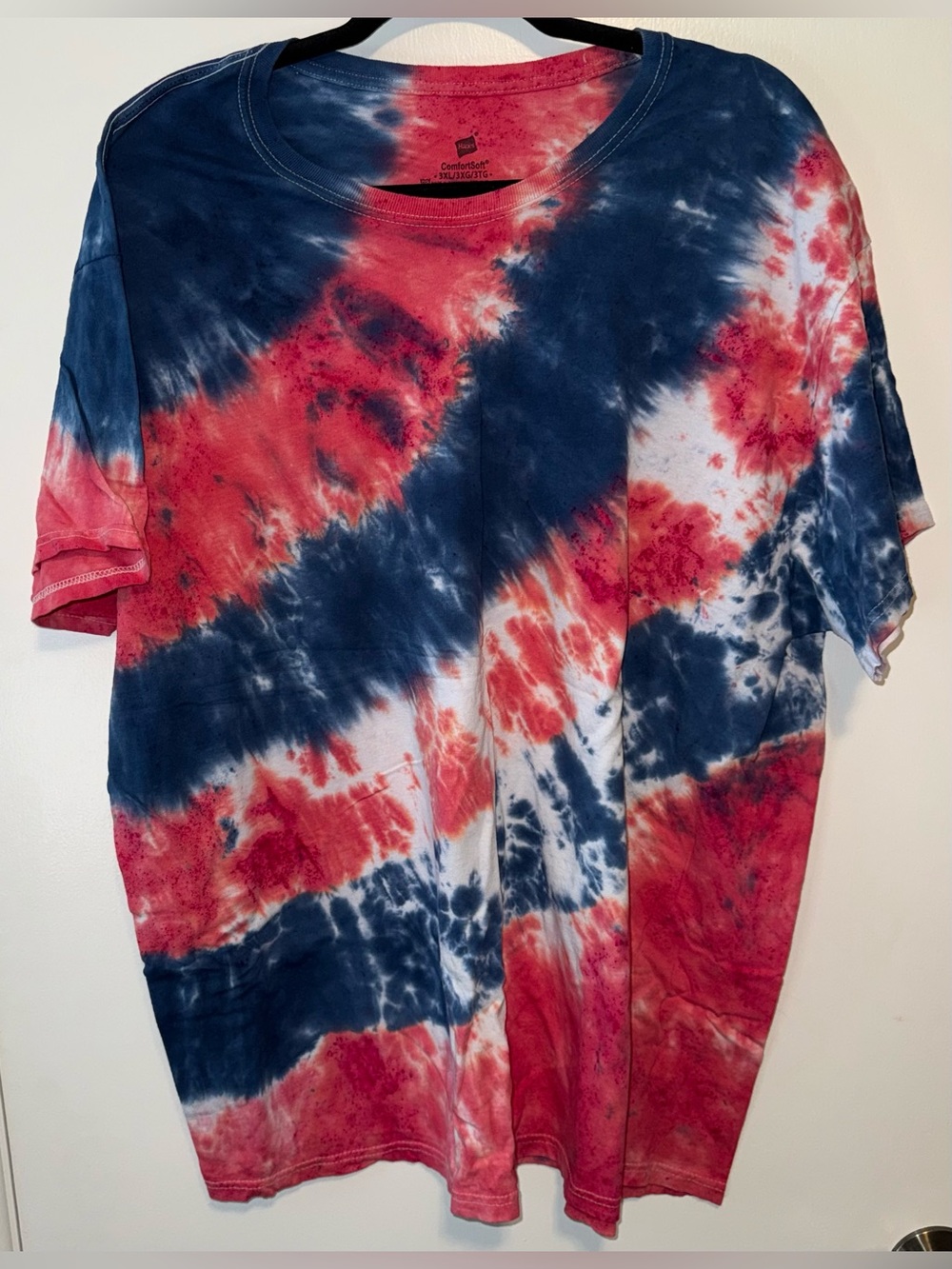 Hanes Red Navy White Tie-Dye Tee Shirt